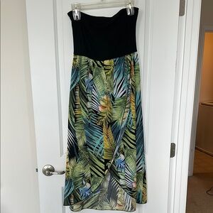 Tropical Strapless High Low Midi Dress